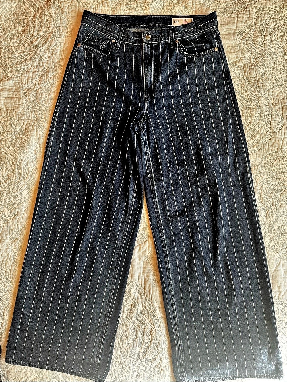 GAP Mid Rise Stripe Baggy Jeans Blue Waist 28/6 L
